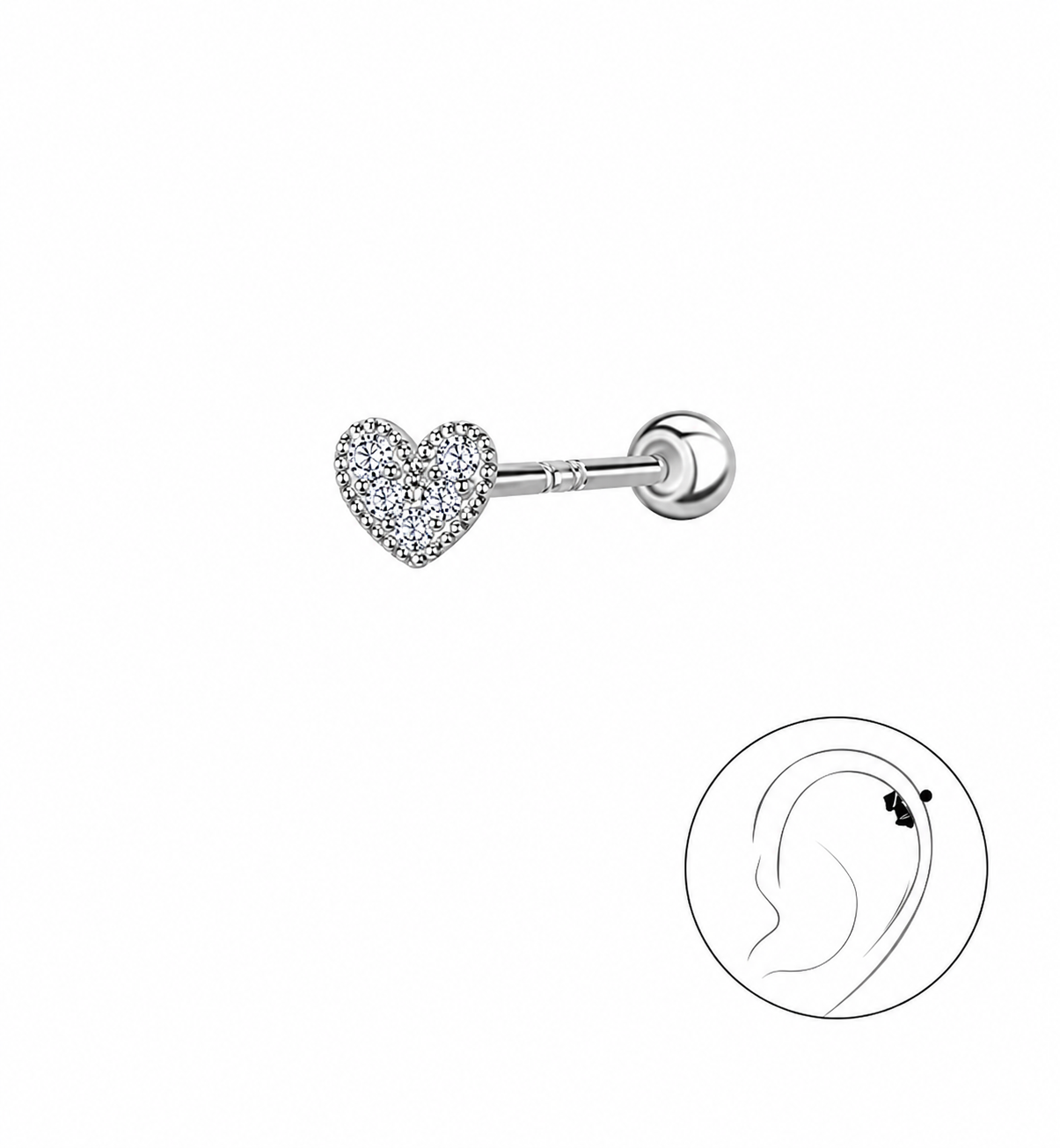 925 Kristal Ürək Piercing